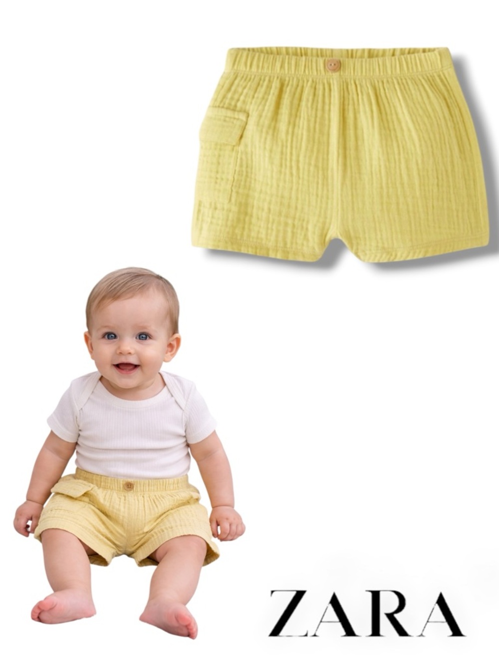 ZARA Baby Oil Textured Cargo Shorts NWT Size 3/6M